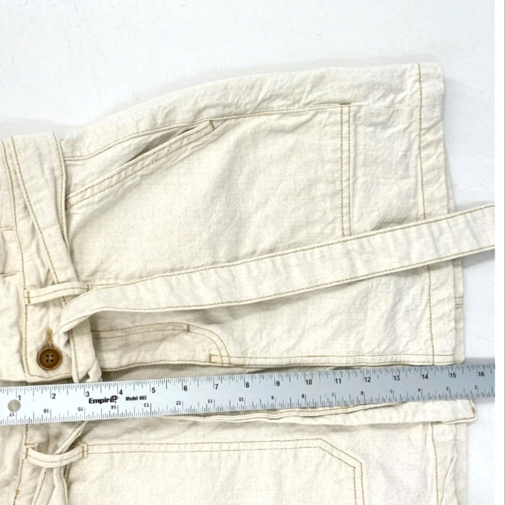 Free People Splendor in the Grass Paper Bag Waist Denim MiniSkirt Cream Sz 2 NEW - Picture 11 of 15